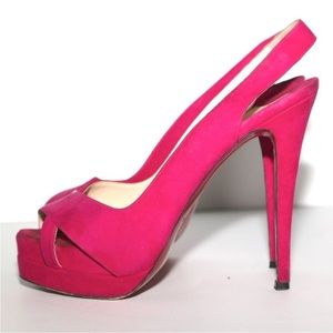 Christian Louboutin Pink Suede Very Croise Slingback Platform Pumps